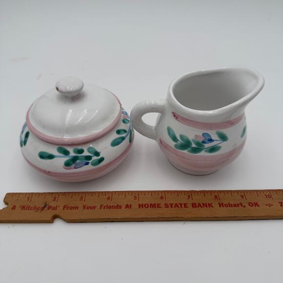 Vintage Caleca Sugar and Creamer Pink Garland Made in Italy Handpainted - Picture 4 of 7